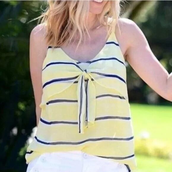 Cabi 5207 Rivera Lights Yellow Stripe Knot Chiffon Layering Cami Tank Blouse - Picture 2 of 12
